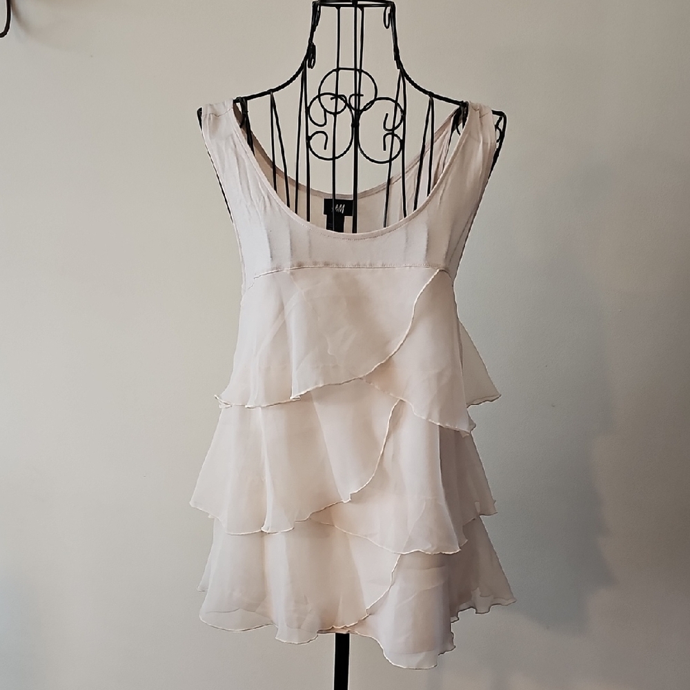 H&M Blush Tiered Chiffon Ruffle Tank